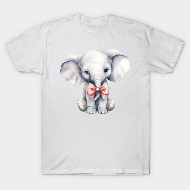 African Elephant Wearing Bow T-Shirt by Chromatic Fusion Studio